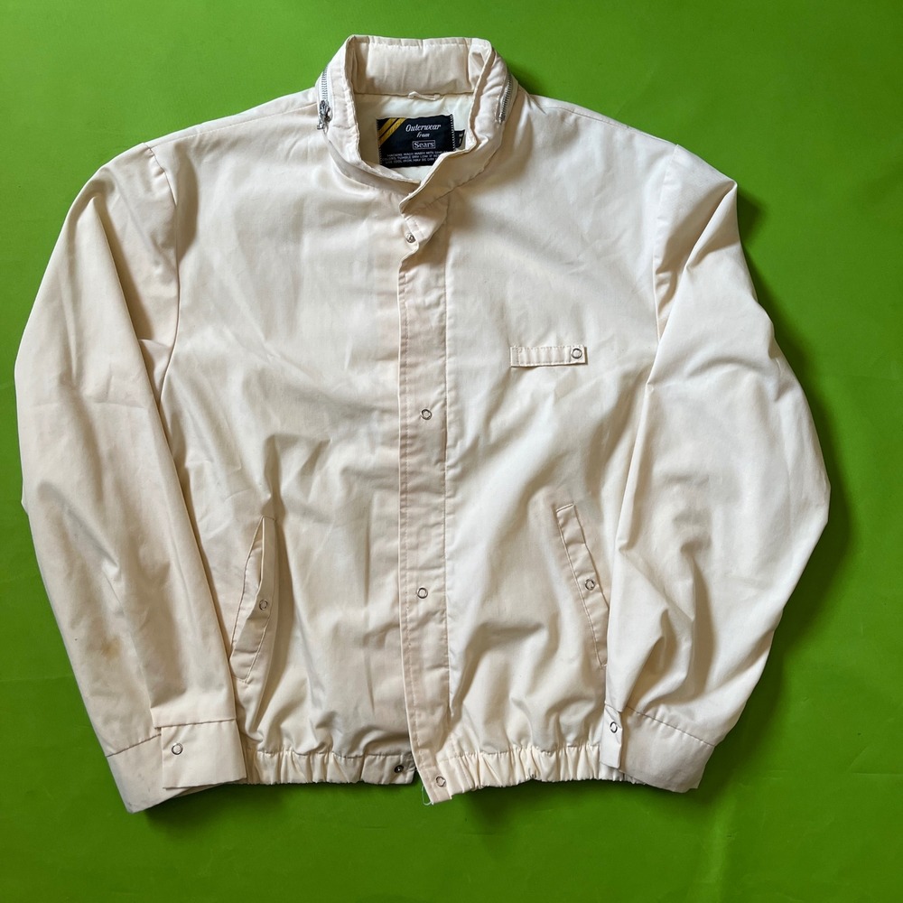 Vintage Sears Outerwear Cream Beige Jacket Mens‎ L Snap Front Coat